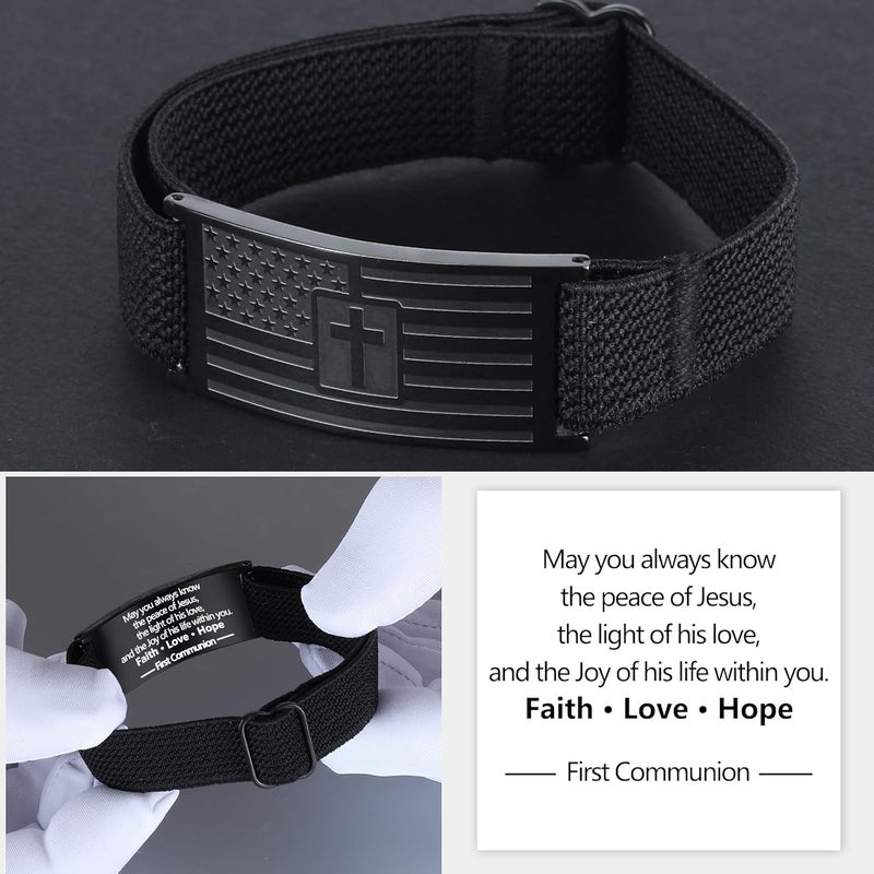 LDOWWGL Valentines Day Gifts - Mens Bracelet - American Flag Christian Cross Bracelet for Boys - Adjustable Black Elastic Stretch Strap with Bible Verse - Gift for Son Grandson - Image 5